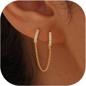 14k Gold Plated Chain Earrings for Women Trendy Dainty Cubic Zirconia Stud & Drop Dangle Earrings | Hypoallergenic & Nickel-Free - 1 of 4