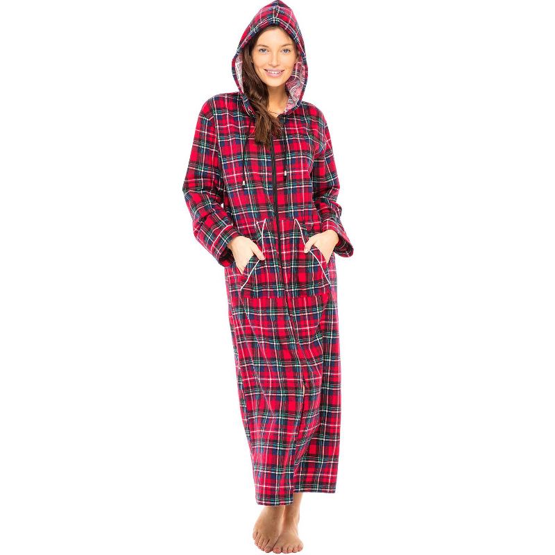 Women's Cotton Flannel Nightgown, Long Hooded Night Dress, 1 of 6