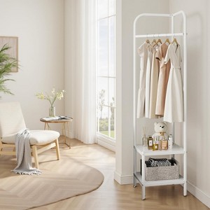Metal Corner Coat Rack Freestanding with 2-Tier Shelves - Space Saving Garment Rack, Clothes Rail with Hooks - 1 of 4