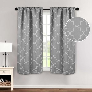 Vintage Geometric Trellis Room Darkening Semi- Blackout Curtains, Set of 2 by Blue Nile Mills - 1 of 4
