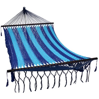 Sunnydaze Heavy-Duty Deluxe Hand-Woven Cotton American-Style Mayan Hammock with Spreader Bars - 770 lb Weight Capacity - Blue