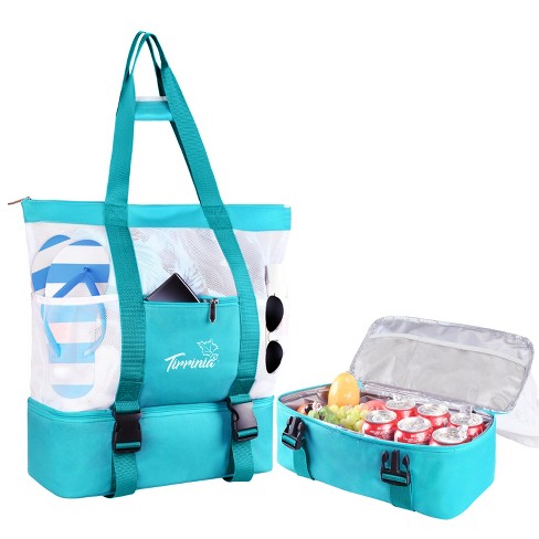 Tirrinia Large Beach Tote with Cooler Womens Mesh Bag Aqua