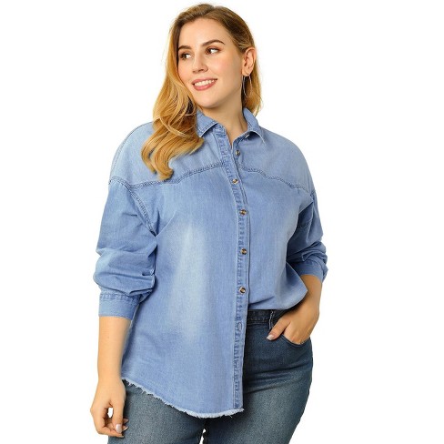 plus size long denim shirt