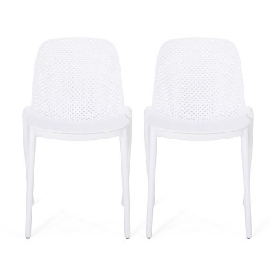 Ivy 2pk Resin Modern Stacking Dining Chairs - White - Christopher Knight Home: Weather-Resistant, No Assembly Required