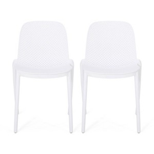 Ivy 2pk Resin Modern Stacking Dining Chairs - White - Christopher Knight Home: Weather-Resistant, No Assembly Required - 1 of 4