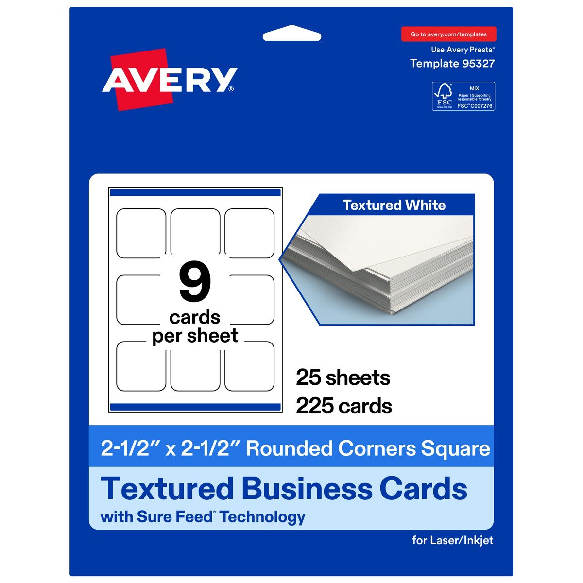 Avery Matte White Business Cards, 2-1/2" x 2-1/2" Square Rounded Corners