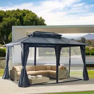 TiramisuBest 10' X 10' Hardtop Gazebo with Galvanized Steel Double Roof, Sturdy Aluminum Frame, Curtains, and Netting for Patio, Lawn, and Garden - 1 of 4