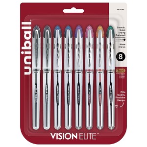 uniball Vision Elite Roller Ball Stick Pen, 0.5 mm Micro Tip, Assorted Colors, Set of 8 - 1 of 4