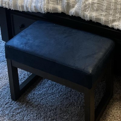 Simpli Home Milltown Small Ottoman Bench in Distressed Black Faux Leather