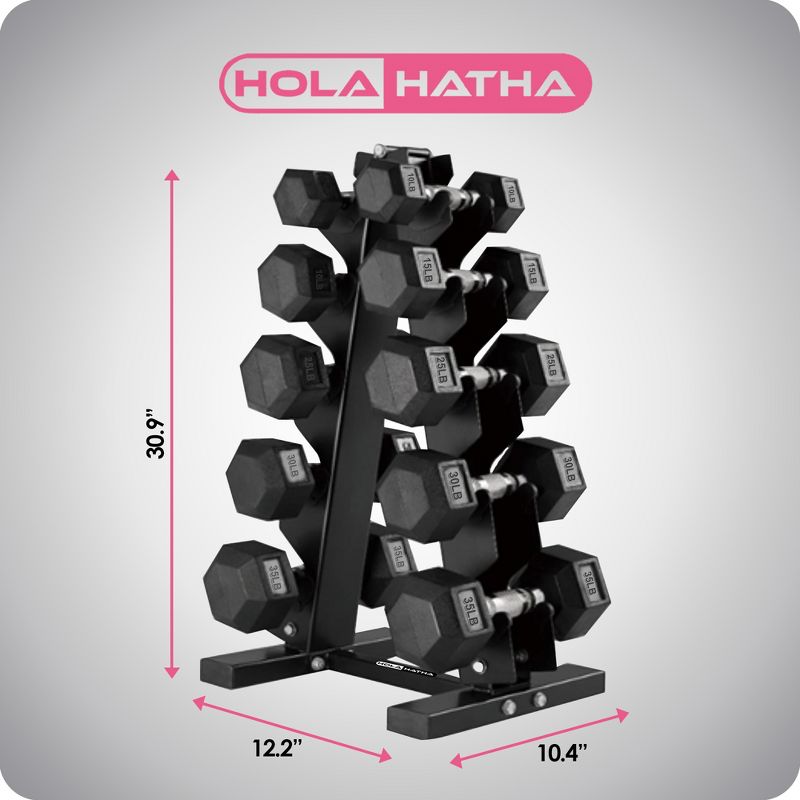 HolaHatha Hexagonal Non Slip Free Hand Dumbbell Weight Training Exercise Set w/ Textured Grips & Folding Storage Rack, 3 of 7
