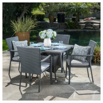 Campbell 5pc Wicker Patio Dining Set with Cushions - Gray - Christopher Knight Home