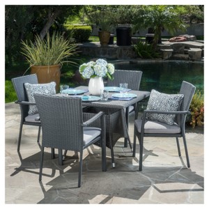 Campbell 5pc Wicker Patio Dining Set with Cushions - Gray - Christopher Knight Home - 1 of 4