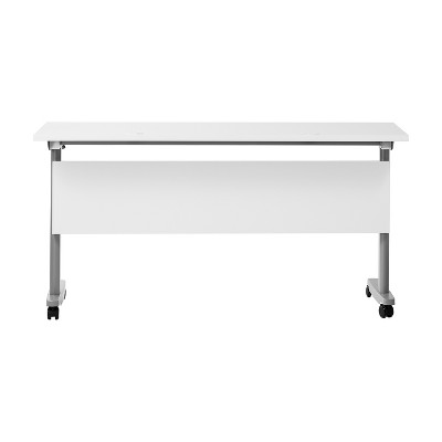 White and Gray Laminate Flip Top Training Table with Privacy Panel