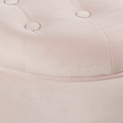 Blush Pink Velvet Tufted Round Ottoman with Storage