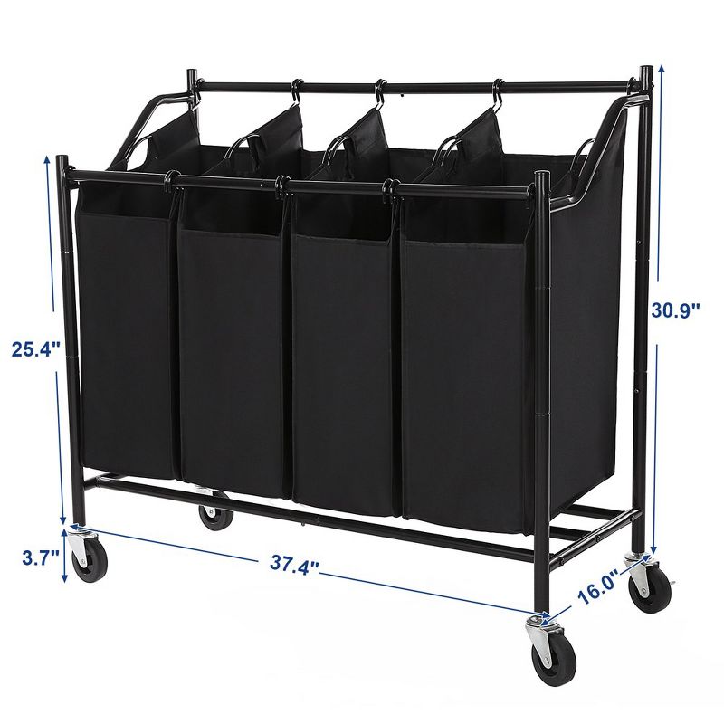 SONGMICS Heavy-Duty 4-Bag Rolling Laundry Sorter Storage Cart with Wheels, 2 of 7