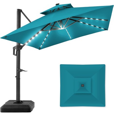 Best Choice Products 10x10ft 2-Tier Square Outdoor Solar LED Cantilever Patio Umbrella w/ Base Included