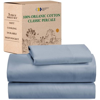 California Design Den  Bed Sheets Set - 100% Organic Cotton Percale, Deep Pocket