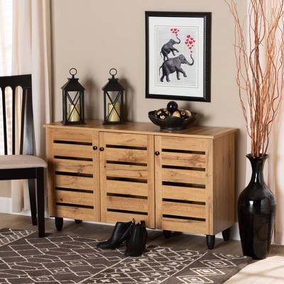 Gisela Oak Brown Wood 3-Door Shoe Storage Cabinet
