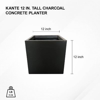 Modern Lightweight Concrete Square Planter, Charcoal Black, 15.35"