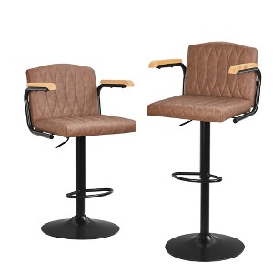 VECELO Bar Stools with Back & Armrest Set of 2/4, Counter Height Fabric/PU Leather Barstools Set with Tufted Upholstery & Footrest Ring - 1 of 4