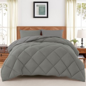 3-Piece Reversible Down Alternative Comforter Set – Solid Comforter with Pillowcases Ultra Soft Microfiber Bedding - Lux Decor Collation - 1 of 4