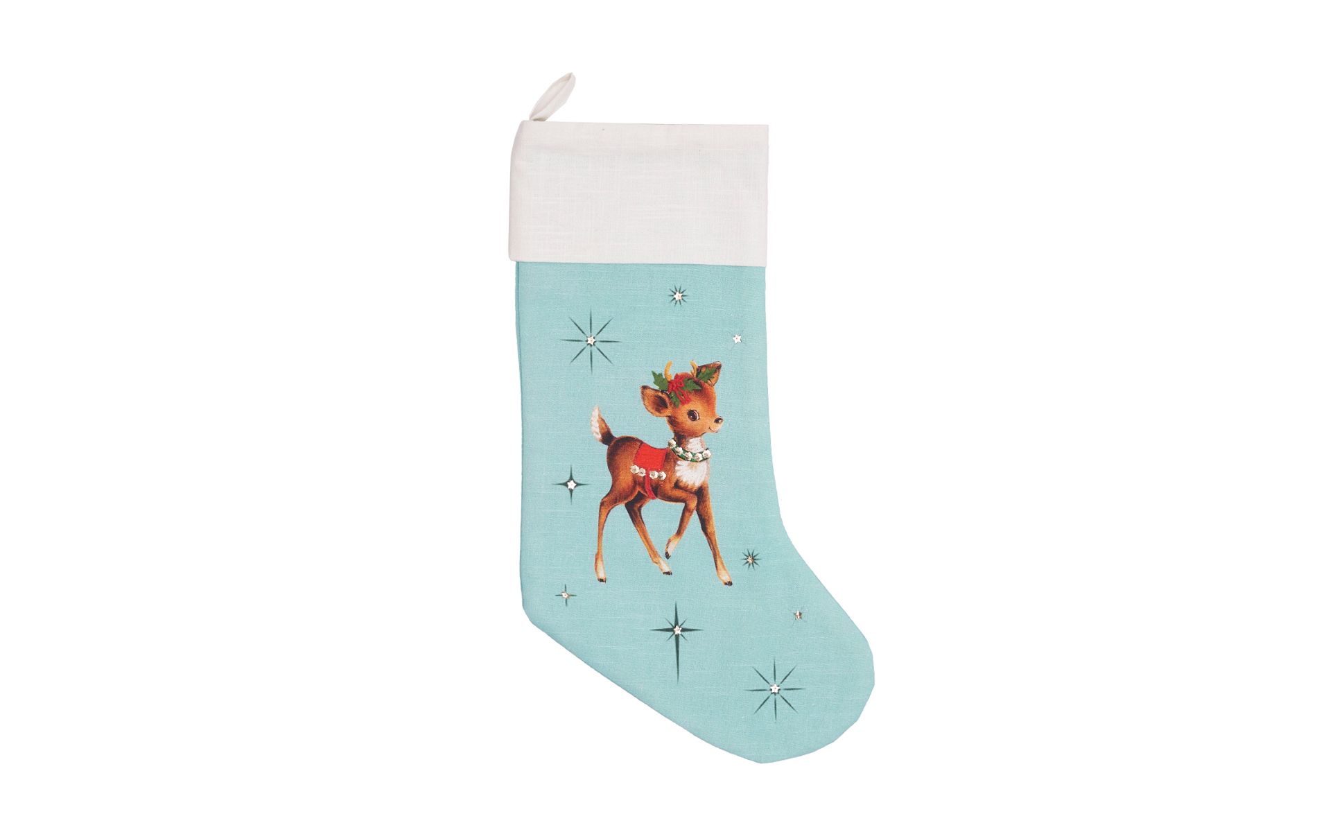 C&F Home Baby Reindeer 100% Cotton Light Blue Hanging Christmas Stocking 20"