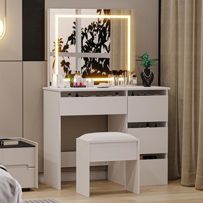 Vanity Desk, Makeup Vanity Desk with Touch Light Mirror and Power Outlet