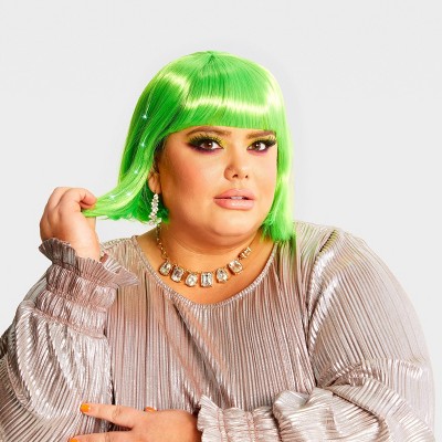 Photo 1 of Adult Size Light Up Hot Neon Green Bob Halloween Costume Wig - Hyde  EEK! Boutique