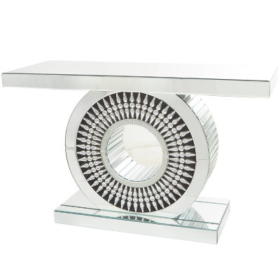 Glam Glass Crystal Console Table Silver - Olivia & May: Luxury Entryway Furniture, No Drawers