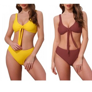 INSPIRE CHIC Women's Lace Up Decoration Push Up Wide Strap Top Triangle Bottom Swimwear Bathing Bikini Suits 2 Sets - 1 of 4