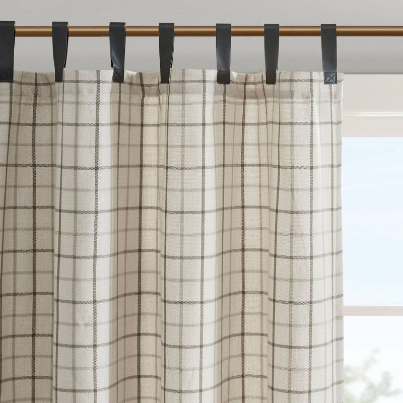 50"x84" Madison Park Light Filtering Preston Plaid Faux Leather Tab Top Curtain Panel with Fleece Lining, 4 of 13