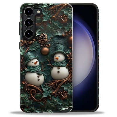 BONGEEK Case Compatible with Samsung Galaxy S23 Plus,Scratch Resistant Hybrid 2-Layer Hard Shell Bright Phone Case,Christmas Retro Snowman Green