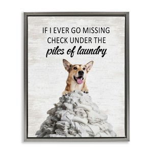 Stupell Industries Piles Of Laundry Dog Black Framed Floater Canvas Wall Art - 1 of 4
