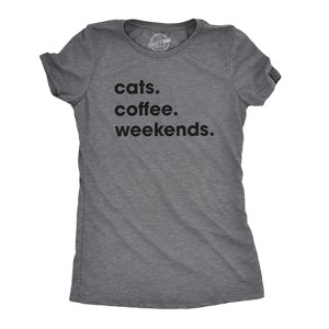 Womens Cats Coffee Weekend T Shirt Cat Mom Tee Addicted to Caffeine Top - Crazy Dog Women's T Shirt - 1 of 4