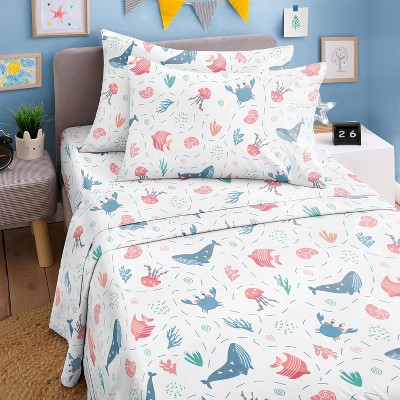 Kids 4 Piece Bed Sheet Set - Cute & Cozy Wrinkle-Resistant with Vibrant Designs - CGK Linens.