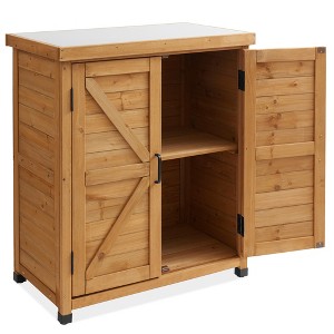 Casafield Outdoor Storage Cabinet and Potting Bench with Metal Tabletop and Storage Cabinet - Wooden Outdoor Garden Patio Workstation Table - 1 of 4