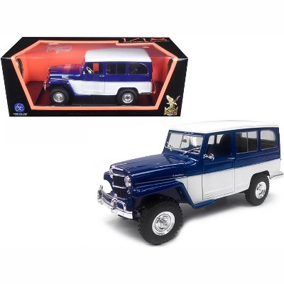 1955 Willys Jeep Station Wagon Dark Blue and White 1/18 Diecast Model Car by Road Signature