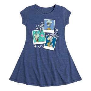 Girls' - SpongeBob SquarePants - Squidward Photos Fit & Flair Cap Sleeve Dress - 1 of 3