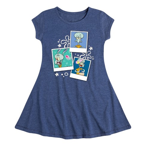 Girls' - SpongeBob SquarePants - Squidward Photos Fit & Flair Cap Sleeve Dress - image 1 of 3