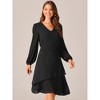 Seta T Women's Long Sleeve V Neck High Waist Layered Swing Casual Dress with Pockets - 2 of 4