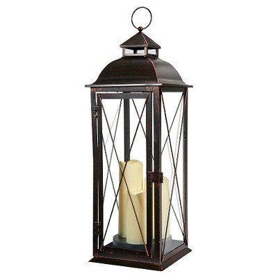 at Home Blue Weatherproof Lantern with LED Candle, 9.5