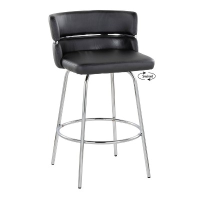 Set of 2 Black Faux Leather and Chrome Swivel Counter Stools