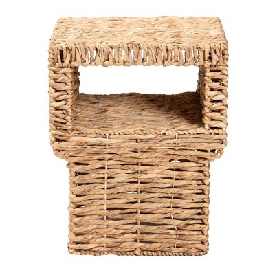 Raziel Natural Brown Seagrass Square Accent Table with Open Shelf