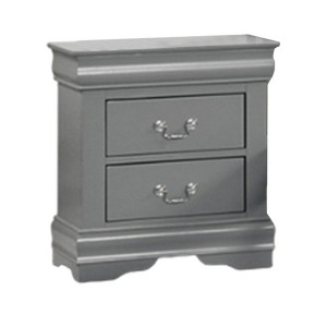 Royal Hampton Nightstand, 2 Drawers, Light Gray Solid Wood, Nickel Drop Handles - 1 of 4