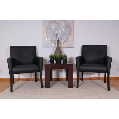Executive Box Arm Reception Chair in Black LeatherPlus with Wood Legs