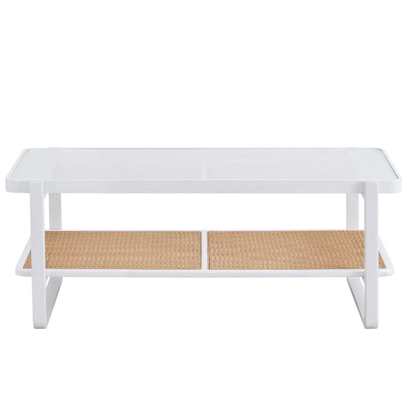 Modern Minimalist Rectangular Coffee Table with Craft Glass Tabletop and Rattan Layer - The Pop Home, 2 of 10
