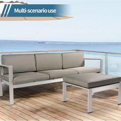 2-piece Three Person Sofa Set, All Aluminum Wide Arm 3-seater Sofa With Non-slip Mat Zipper Design,Soft Cushion Couch Set