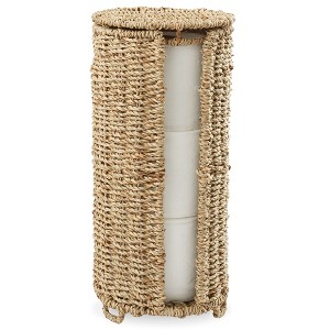 Casafield Toilet Paper Roll Holder with Lid - Natural, Fits 3 Rolls, Free Standing Seagrass Water Hyacinth Bath Tissue Storage Organizer for Bathroom - 1 of 4
