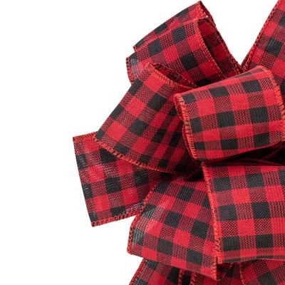 Red and Black Plaid Fabric Christmas Bow Tree Topper