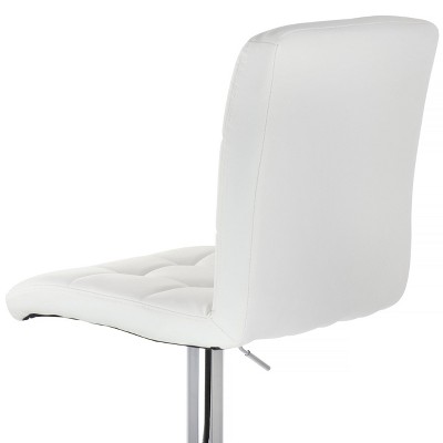 Elama White Square Tufted Faux Leather Adjustable Swivel Bar Stool